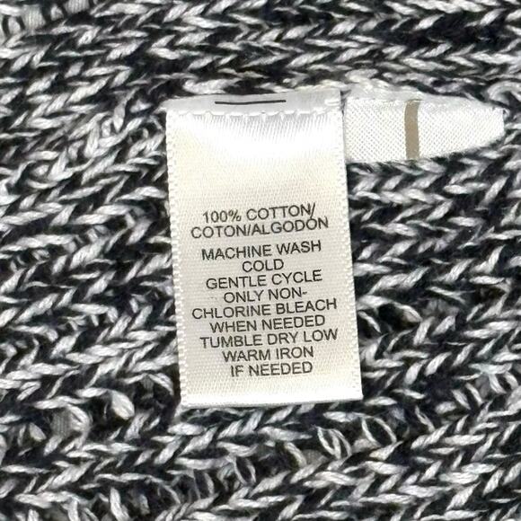 LOFT Marled Pointelle Open Cardigan Women’s L Navy White - Picture 9 of 12